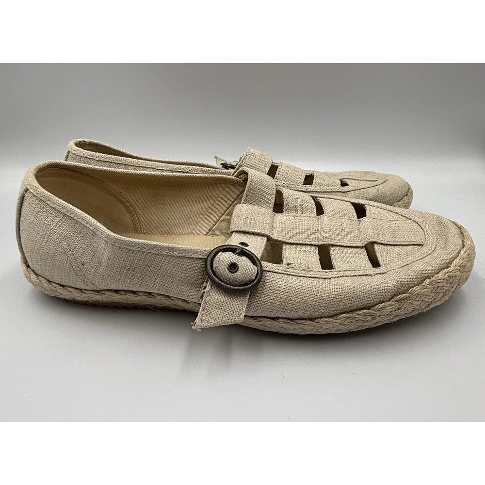 Grasshoppers‎ Womens Beige Canvas Espadrille Mary Jane Flats Size 8M